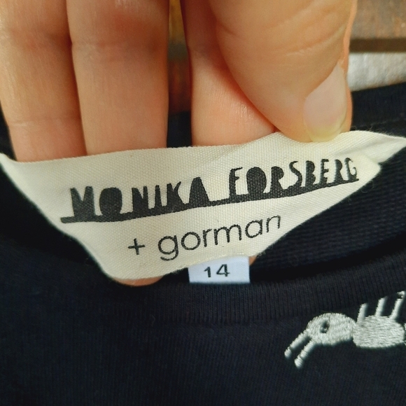 Monika Forsberg + Gorman silver embroidered ant boxy black t-shirt size 14 - Picture 6 of 8